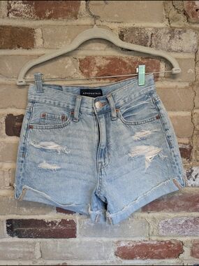 Aeropostale Light Blue Distressed High-Rise Jean Shorts